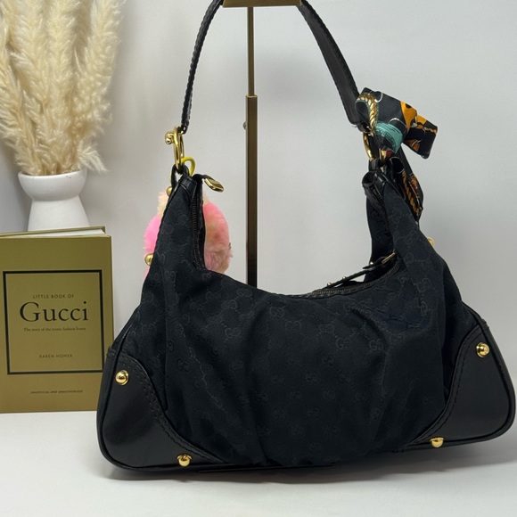 💯Gucci GG Black Canvas Large Jockey Hobo Bag - Picture 5 of 10